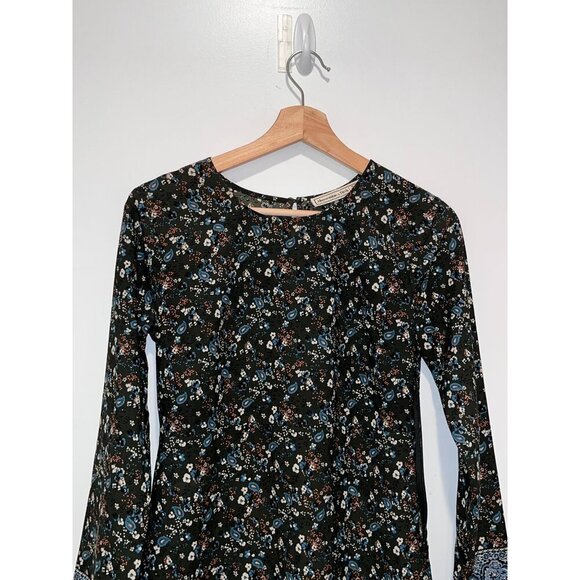 Abercrombie & Fitch Black & Blue Floral Long Sleeve Tunic Border Women's Dress S - Picture 3 of 10
